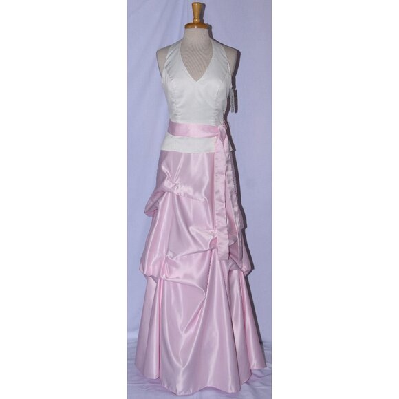 Poly Usa Dresses & Skirts - Poly USA #5540 Satin Formal Gown With Pick-up Skirt-Size M-IVORY/PINK-NWT